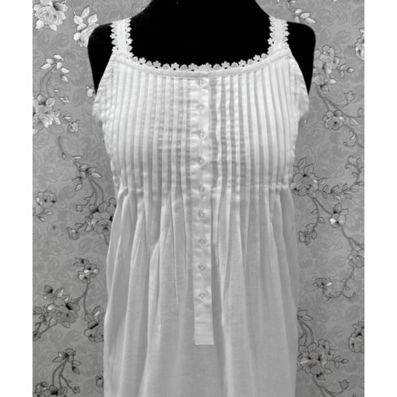 SoieRose SR-1215 Victorian Cotton Nightgown – Sleeveless Lace Trim & Pintuck Fro - Picture 3 of 9